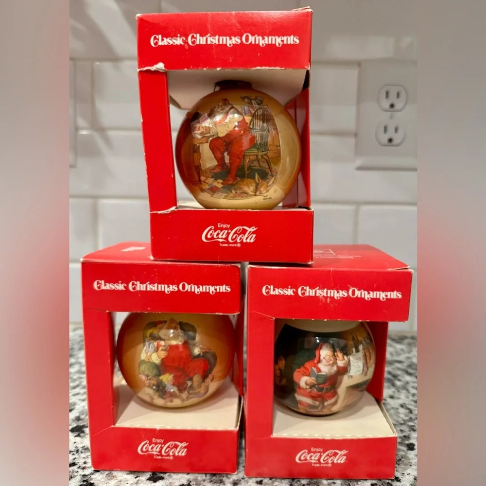 Vintage 1960’s‎ Coca Cola Glass Christmaf Ornaments Set of 3